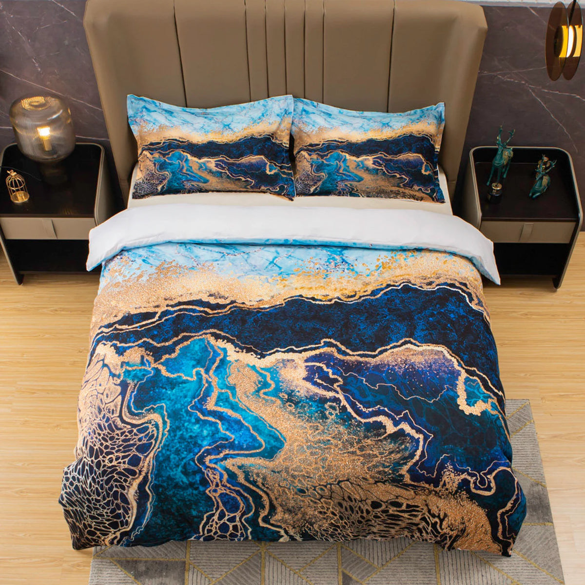 3D Luxury Golden Marble Pink Quilt Cover