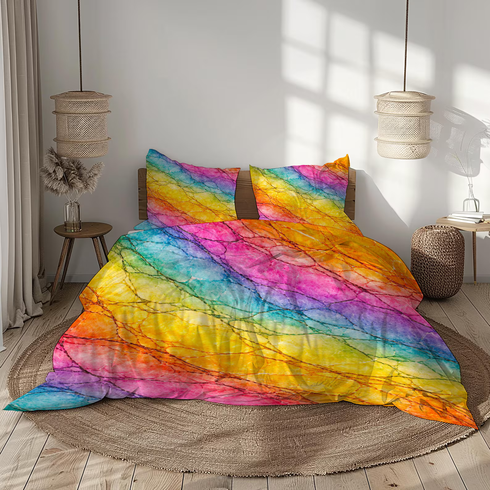 3D Luxury Golden Marble Pink Quilt Cover