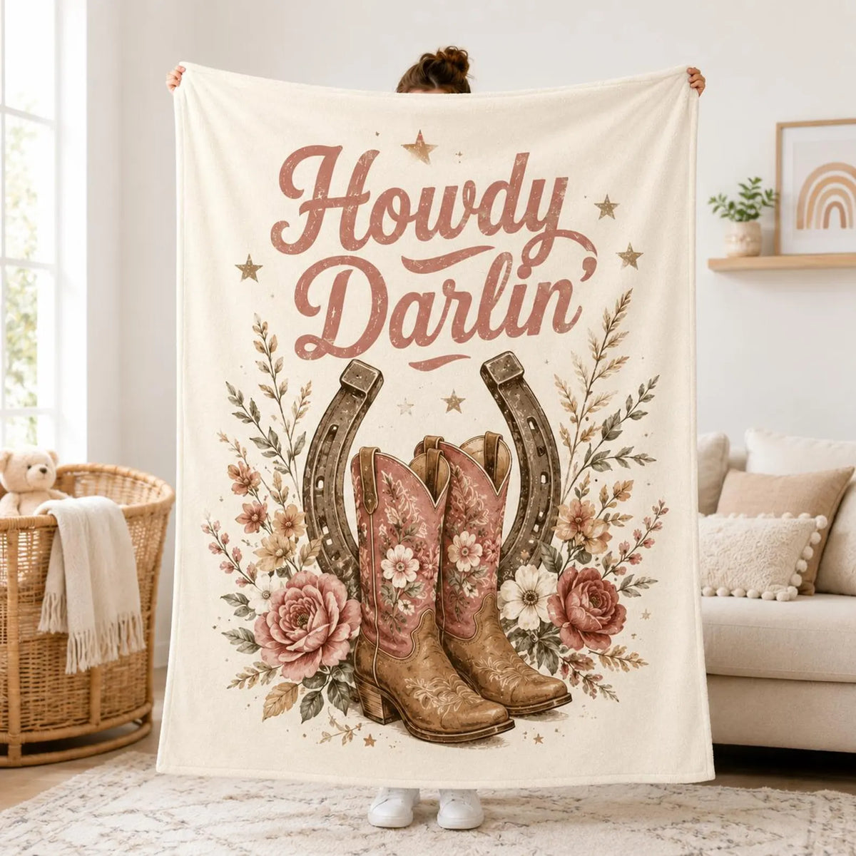 Cowgirl Rodeo Throw Blanket – Vintage Western Flannel Blanket for Bedroom Decor