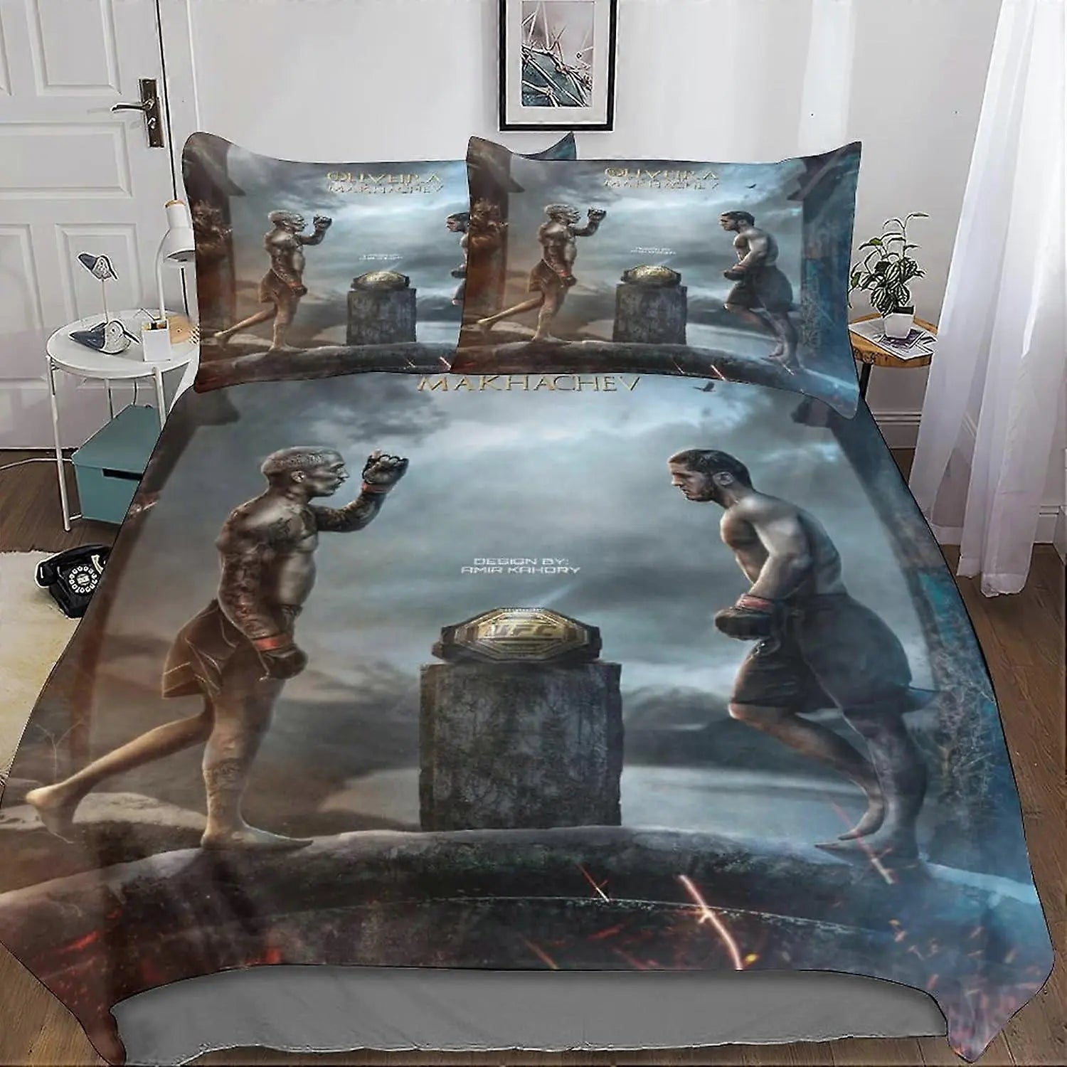 Islam Makhachev vs Charles Oliveira UFC Fight Night Quilt Cover – Lightweight Championship Bedding for MMA Fans