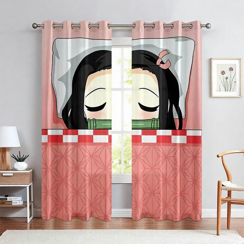 Japanese anime print curtains, 2 PCS blackout drapes for dormitory, bedroom, study, restaurant, and children’s room home decoration.