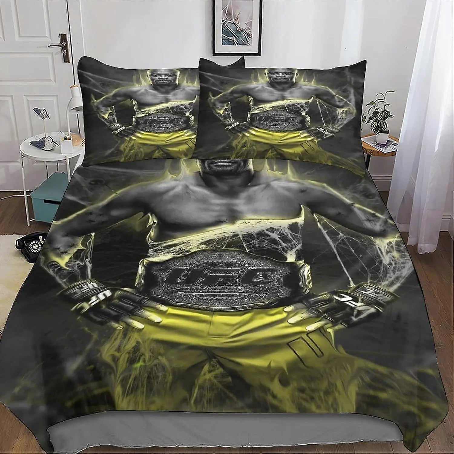 Jon Jones Thai boxer fighting themed bedding set featuring dynamic martial arts design and vibrant colors perfect for sports fans