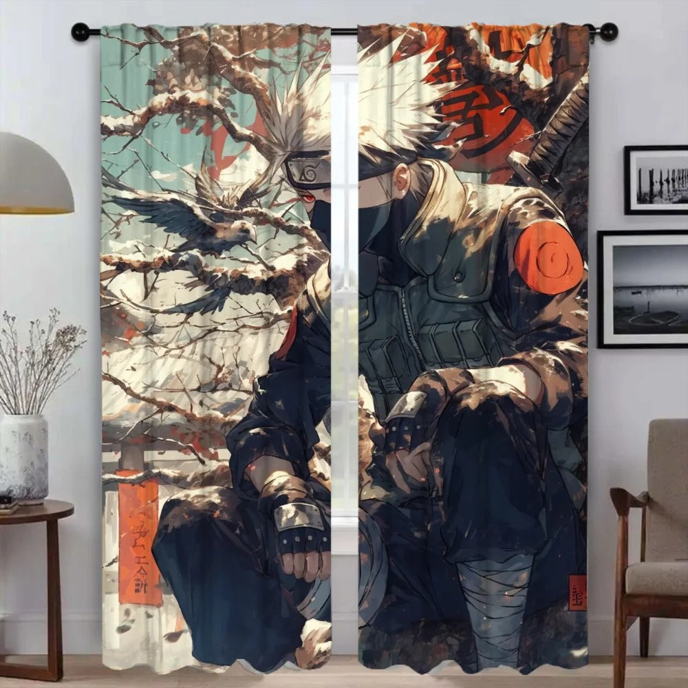 Kakashi Hatake anime blackout window curtains with 3D printed design, ideal for kids’ bedroom, living room, or anime-themed home décor.