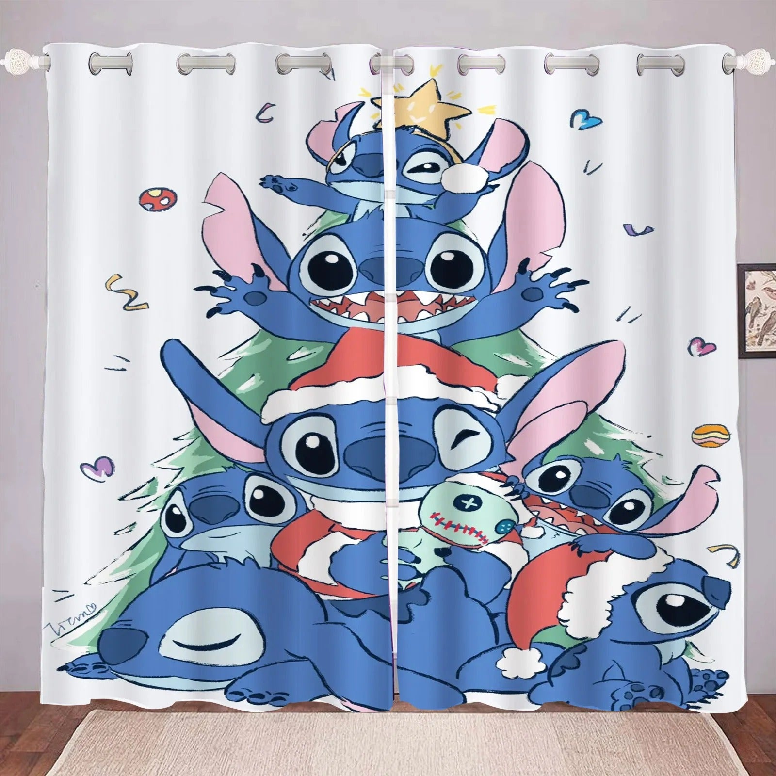 Kawaii Stitch Ohana Window Curtains – Anime-Inspired Blackout Drapes for Cute Room Décor