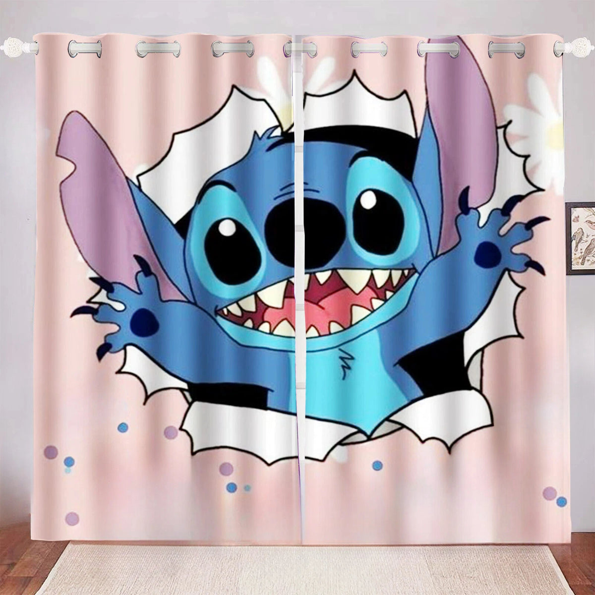 Kids blackout curtains with Stitch & Angel Disney cartoon design
