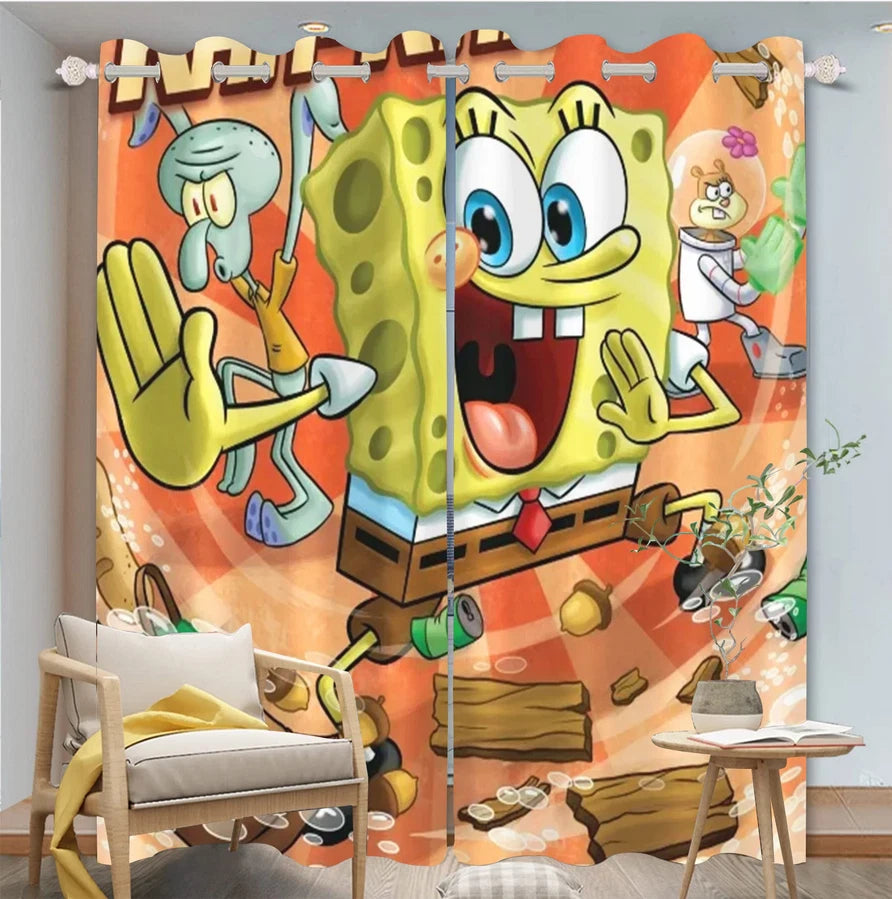 Kids cartoon SpongeBob blackout curtains, perfect window treatment for bedrooms.