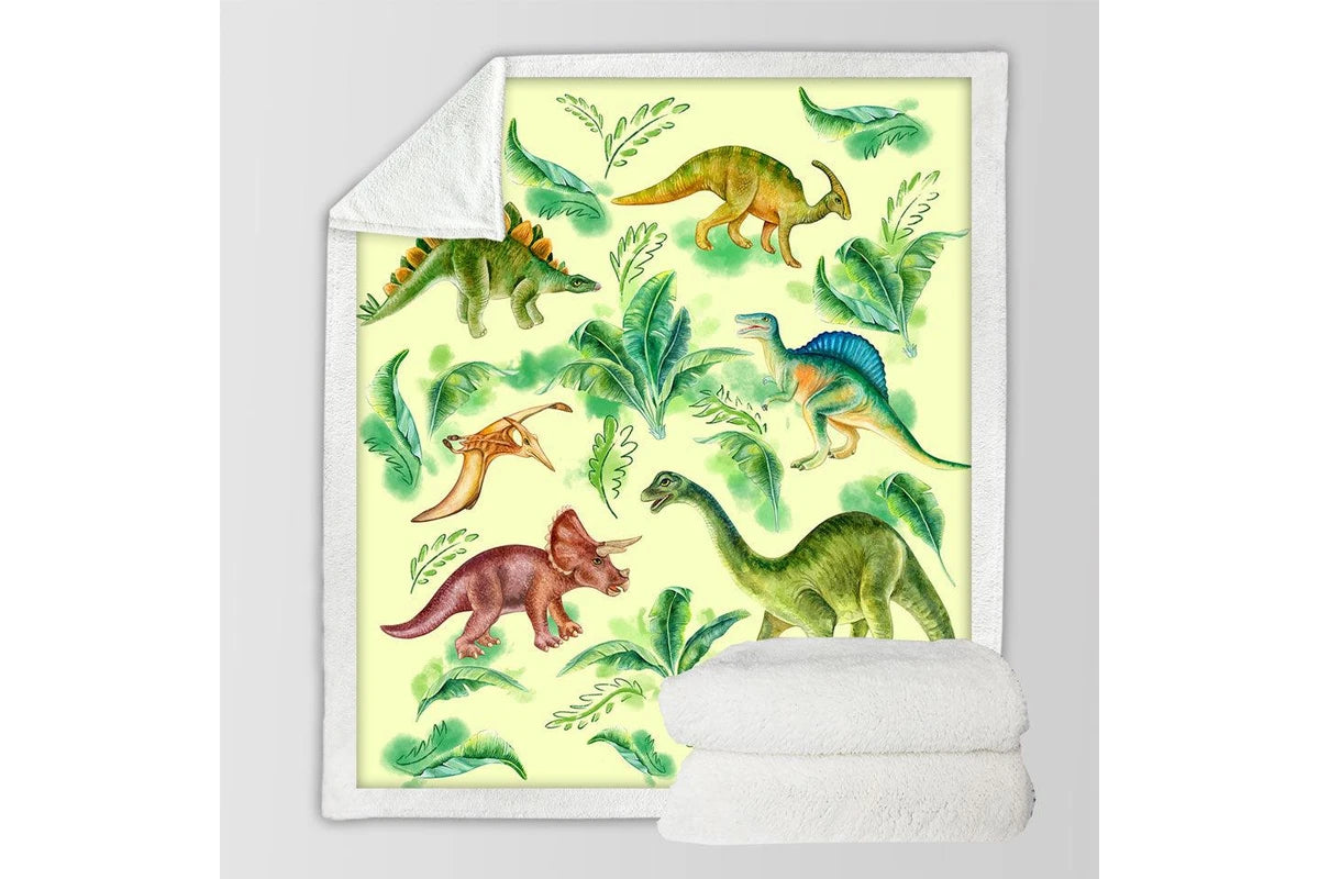 Cute dinosaur print kids blanket, soft flannel throw for children’s bedrooms and playrooms.