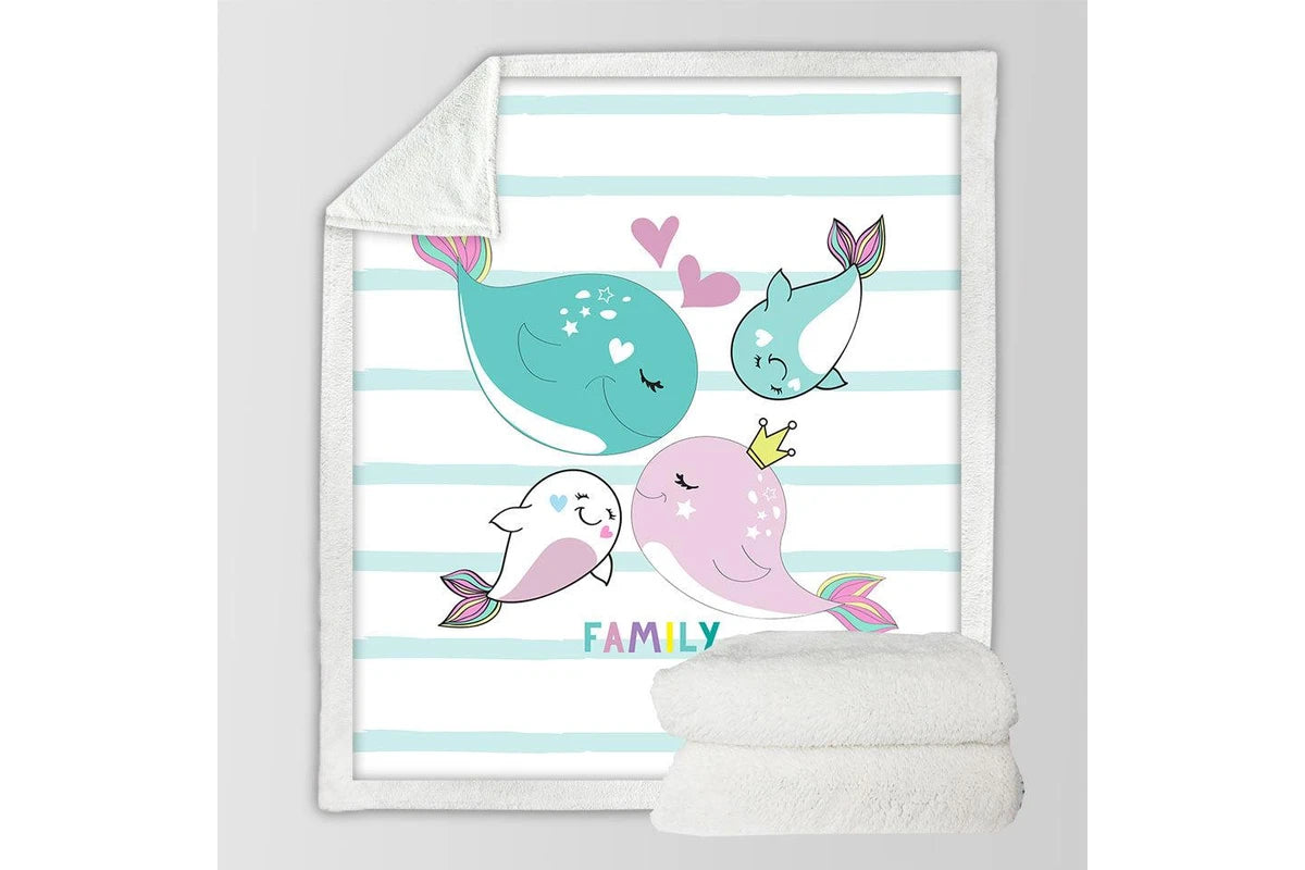 Soft kids throw blanket with cute whale family design, cozy flannel blanket for children’s bedrooms Australia.