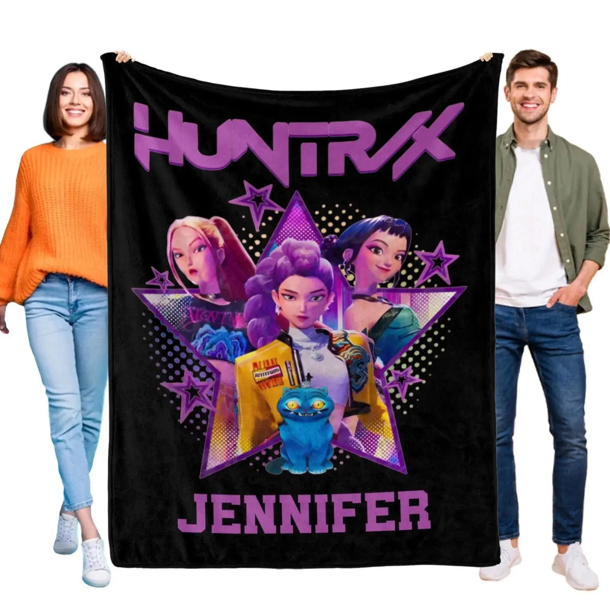 Kpop Demon Huntrix fandom blanket, soft cozy fleece anime throw for collectors.