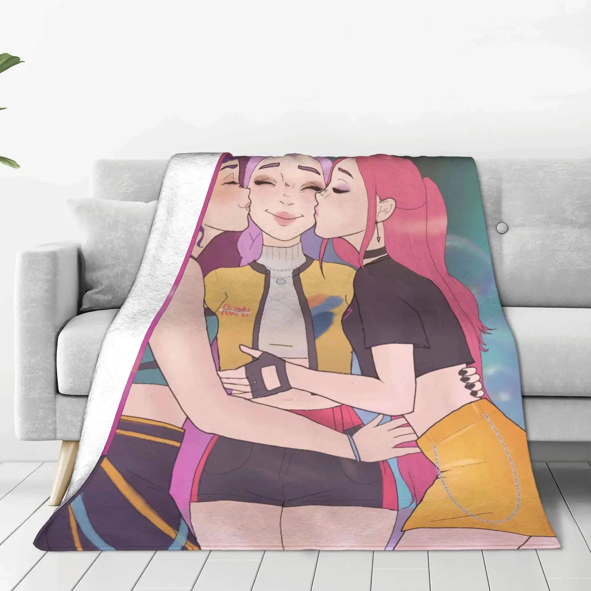 kpop Demon Hunters Huntrix Kids Flannel Throw Blanket