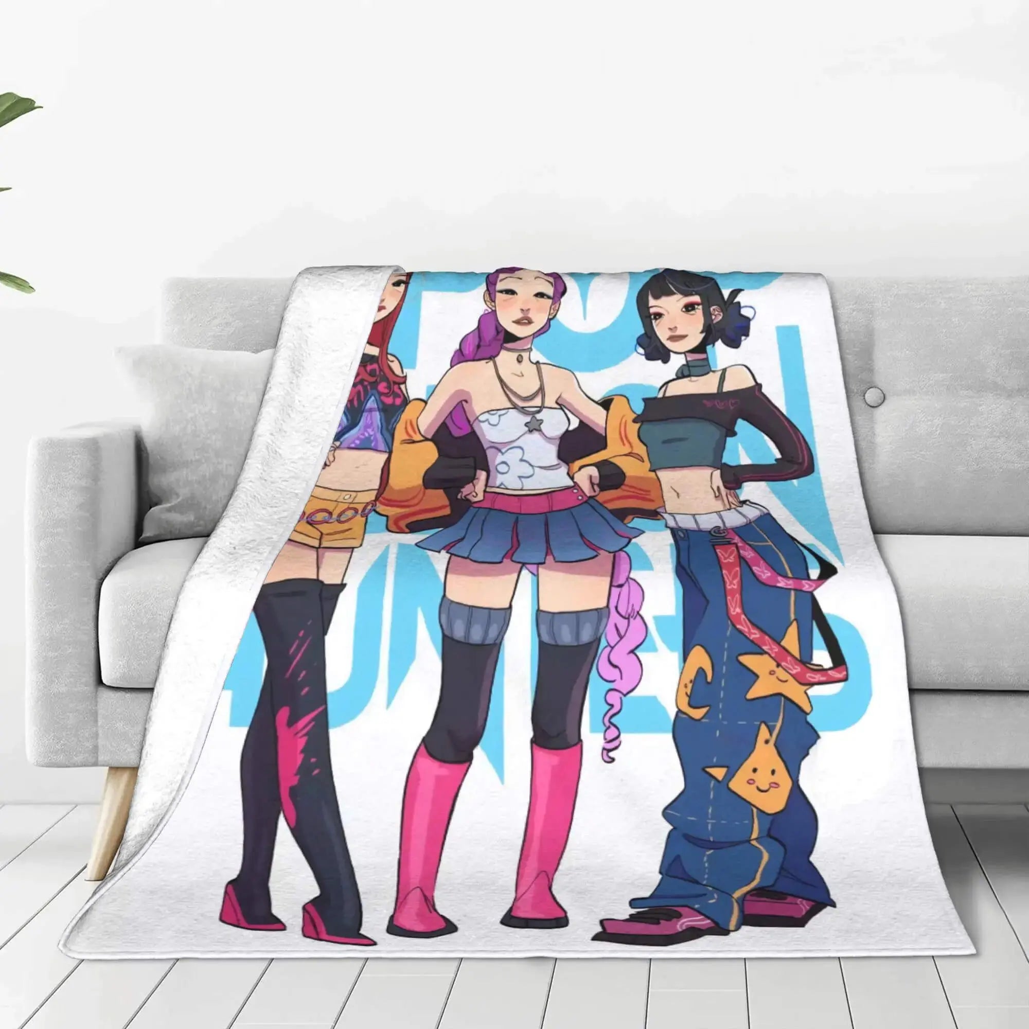 kpop Demon Hunters Colourful Anime Girls Throw Blanket