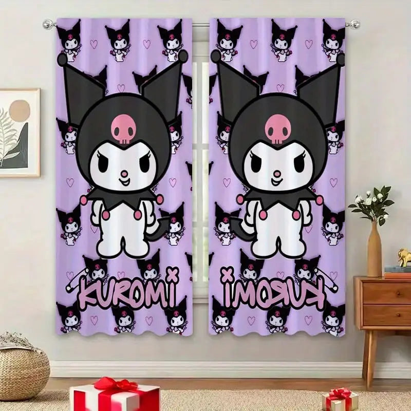 Kuromi blackout curtain featuring cute Sanrio cartoon character on a purple background, perfect for kids or teen bedroom décor.