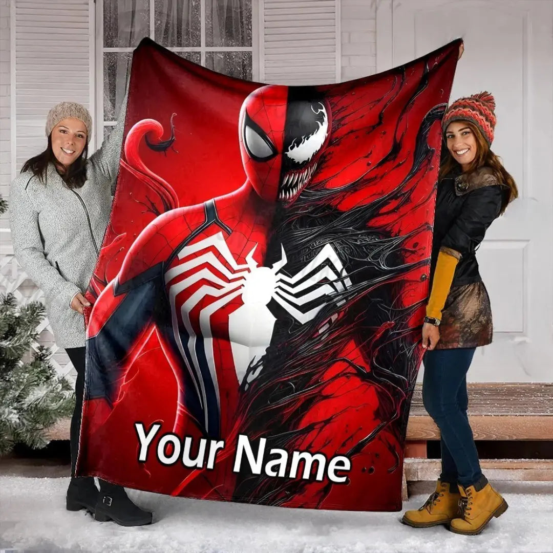 Marvel Spider-Man Venom custom name blanket, superhero themed kids personalized bedding