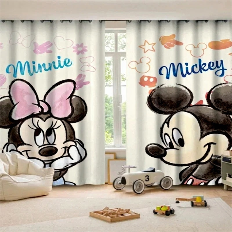 Cartoon Mickey Mouse window curtains for nursery, kids bedroom, and playroom décor.