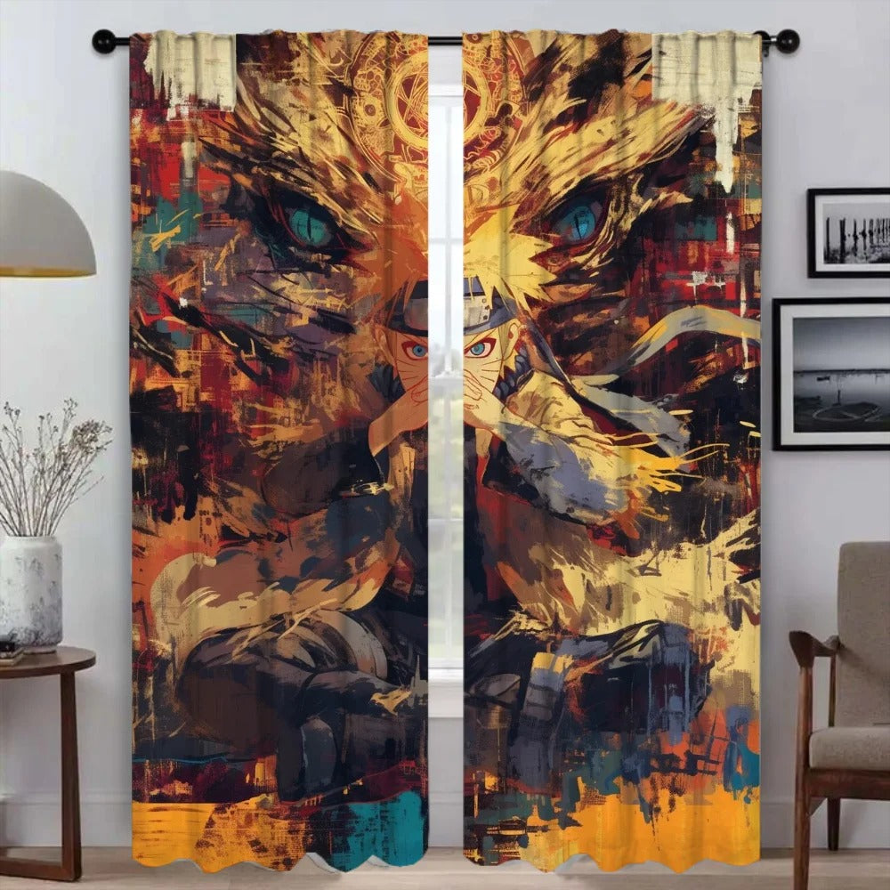 Naruto anime blackout curtains for bedroom décor with Uzumaki Naruto 3D print design.