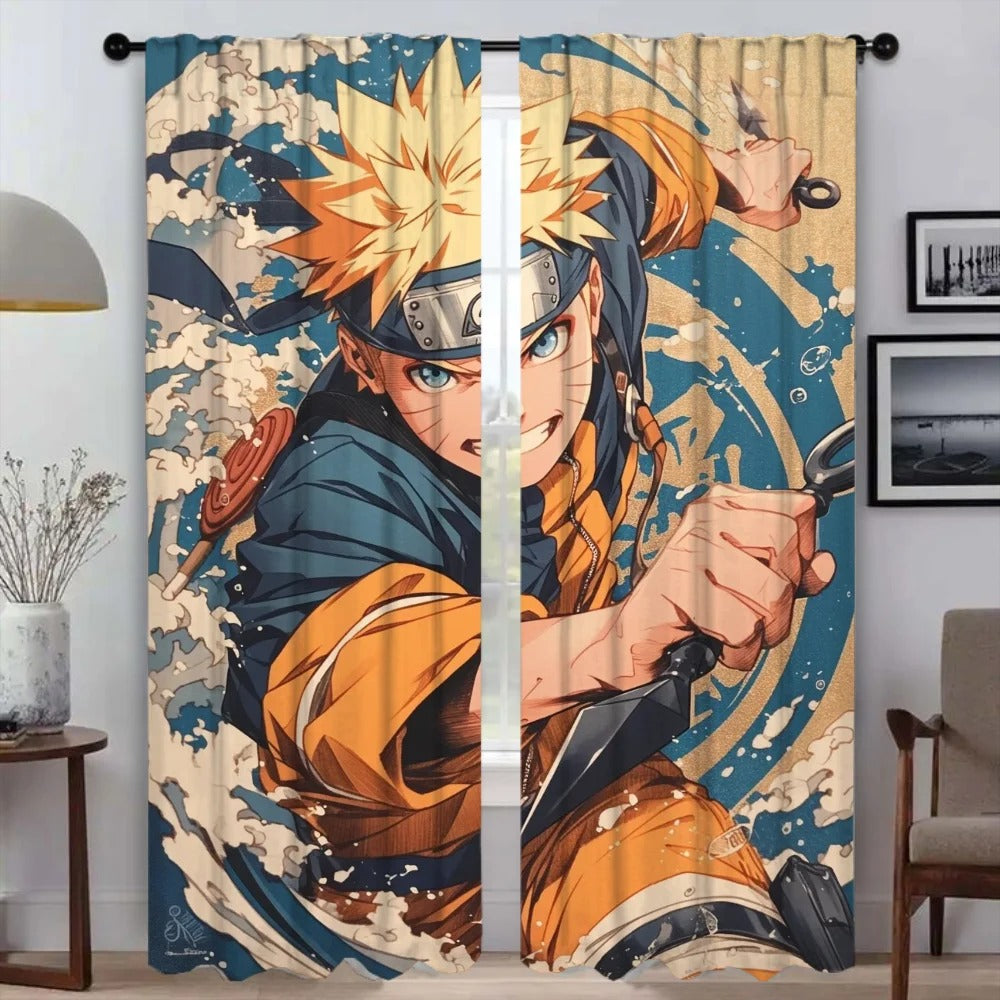 Naruto Uzumaki 3D printed room darkening curtains for kids’ rooms, living rooms, and gaming setups — stylish anime window drapes for home decoration.