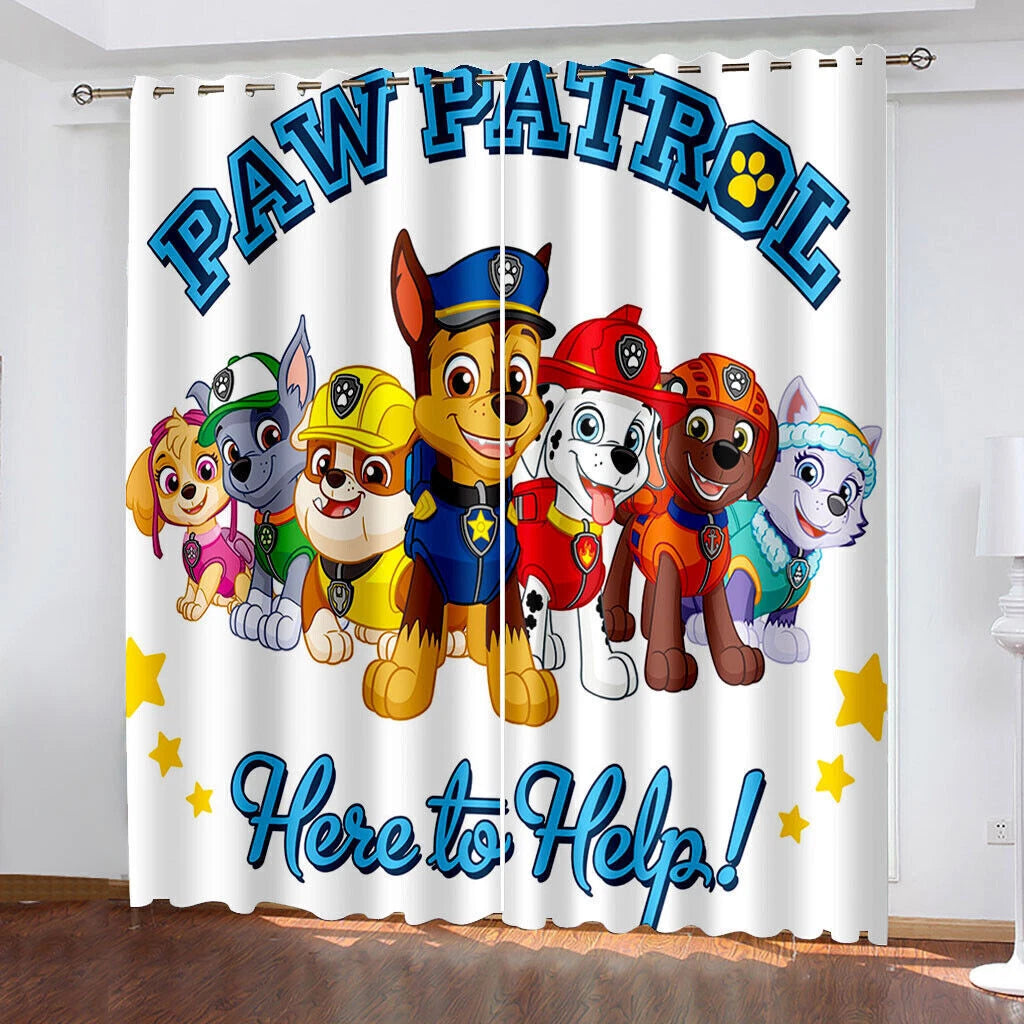 Paw Patrol blackout window curtains for boys bedroom with Chase and Marshall.