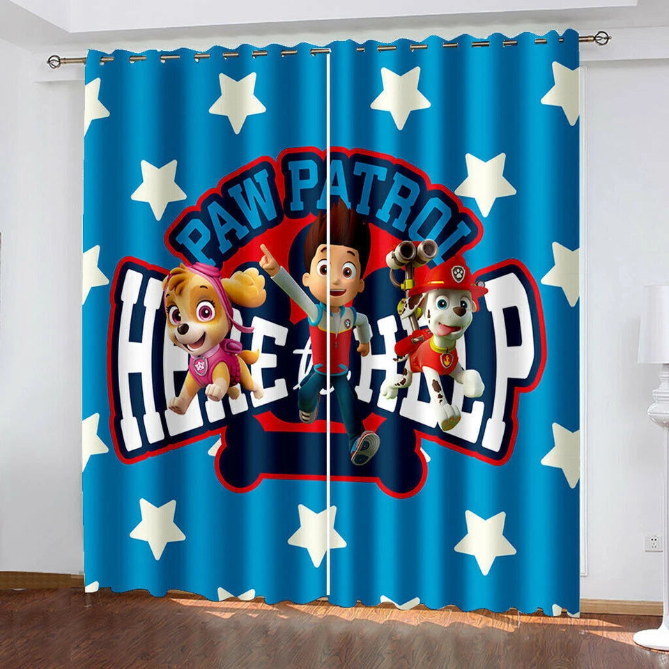 Paw Patrol cartoon blackout curtains for kids bedroom windows.