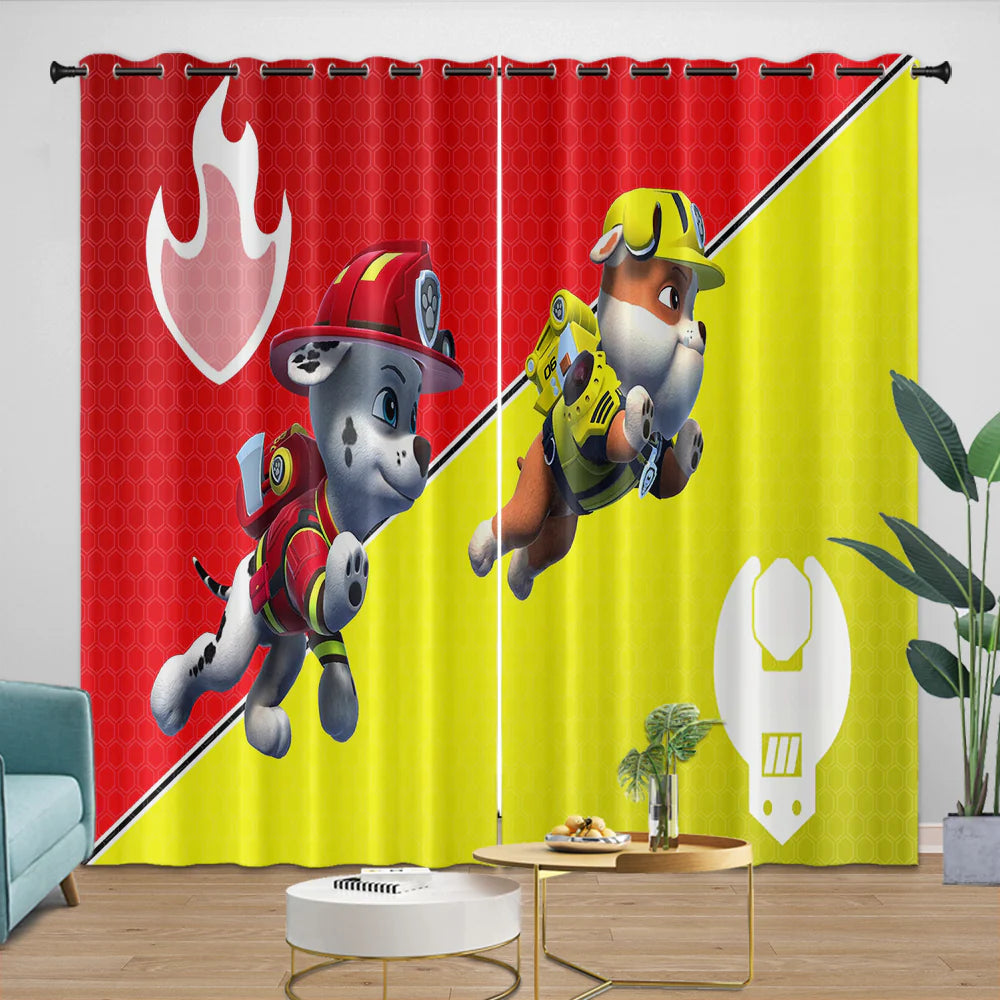 Set of Paw Patrol kids bedroom curtains and drapes with colorful print.