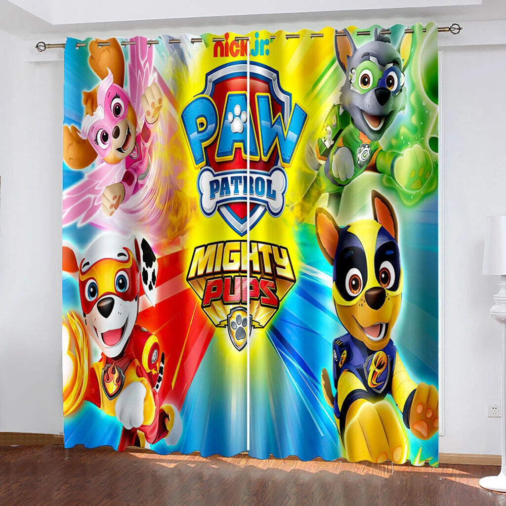 Paw Patrol kids room blackout drapes for children’s bedrooms and nurseries.