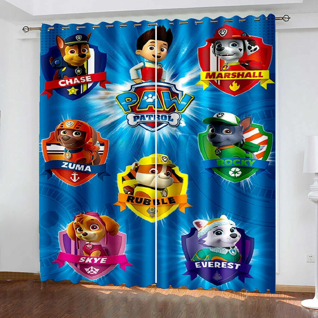 Paw Patrol themed bedroom curtains for children’s playroom and nursery.