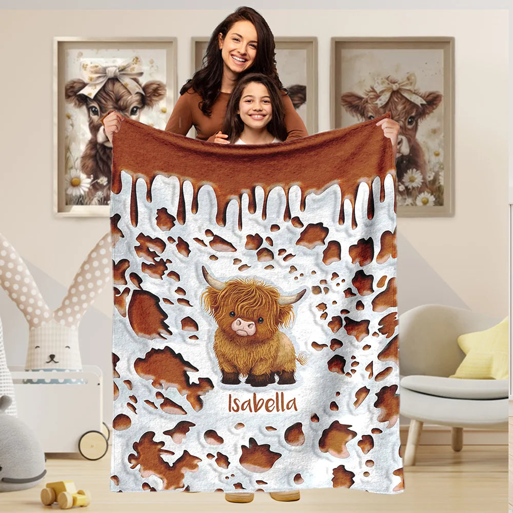 personalised highland cow blanket