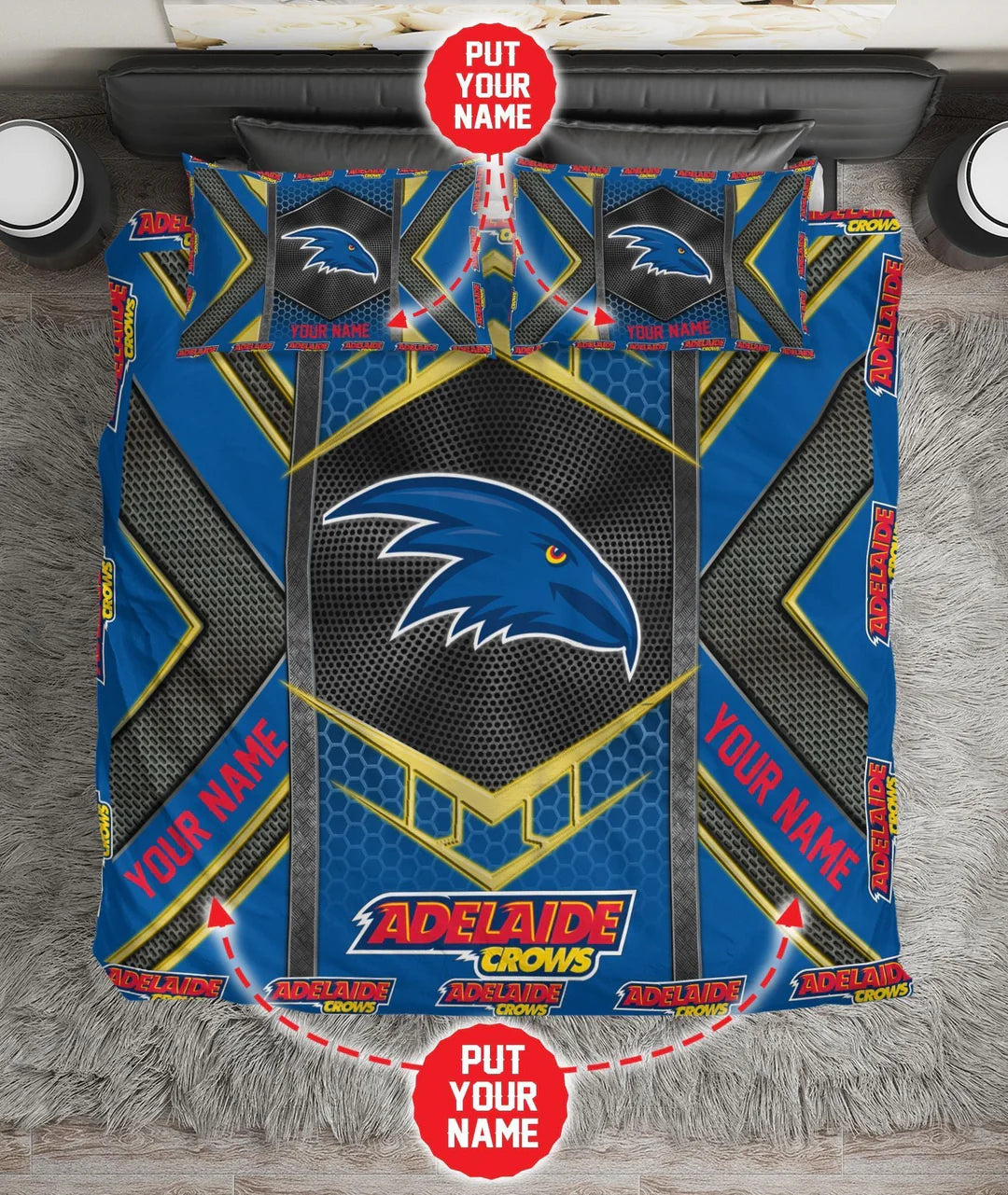 Personalized Adelaide Crows doona cover bedding set Australia custom name