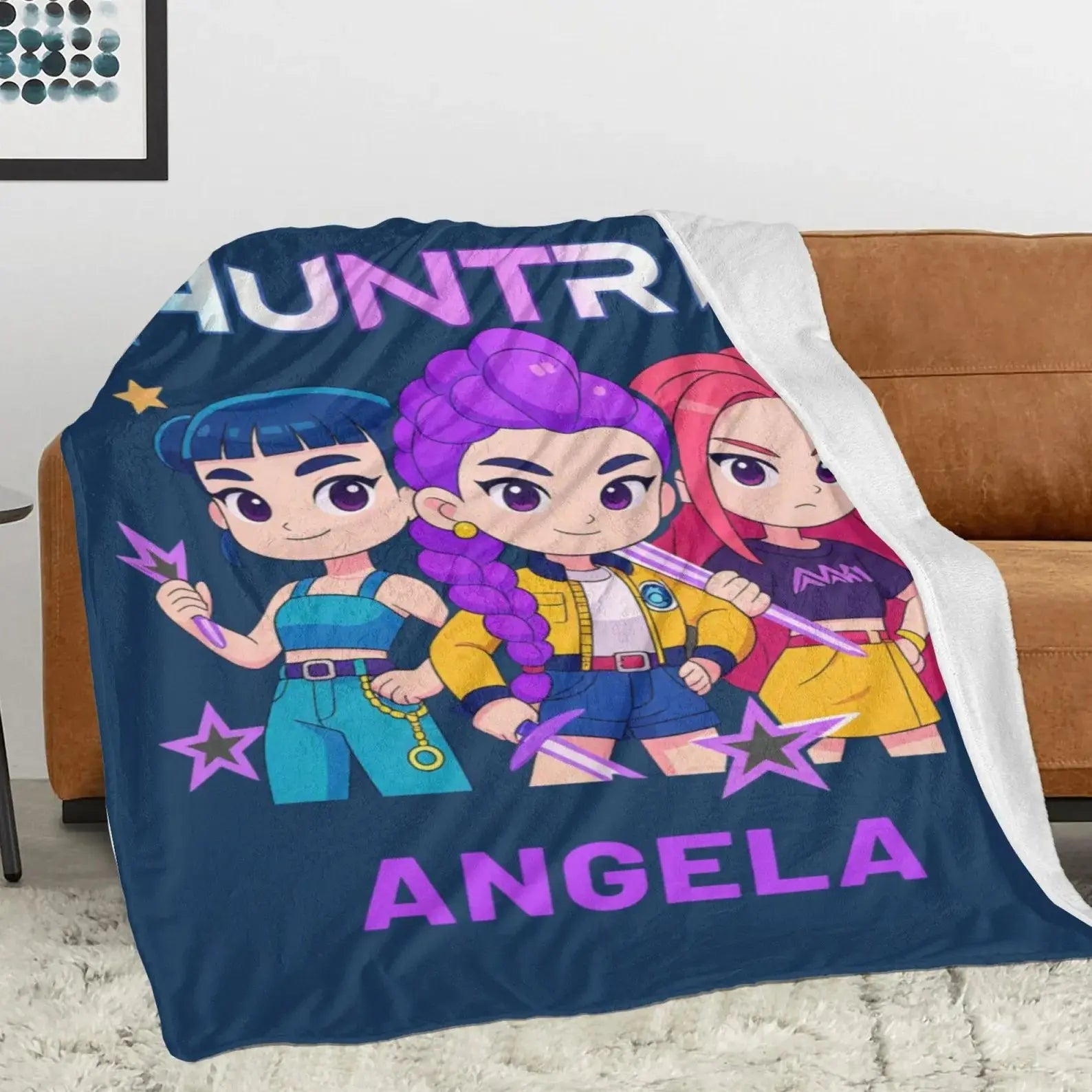 Personalized anime Kpop blanket, soft cozy fleece throw gift for teen girls.