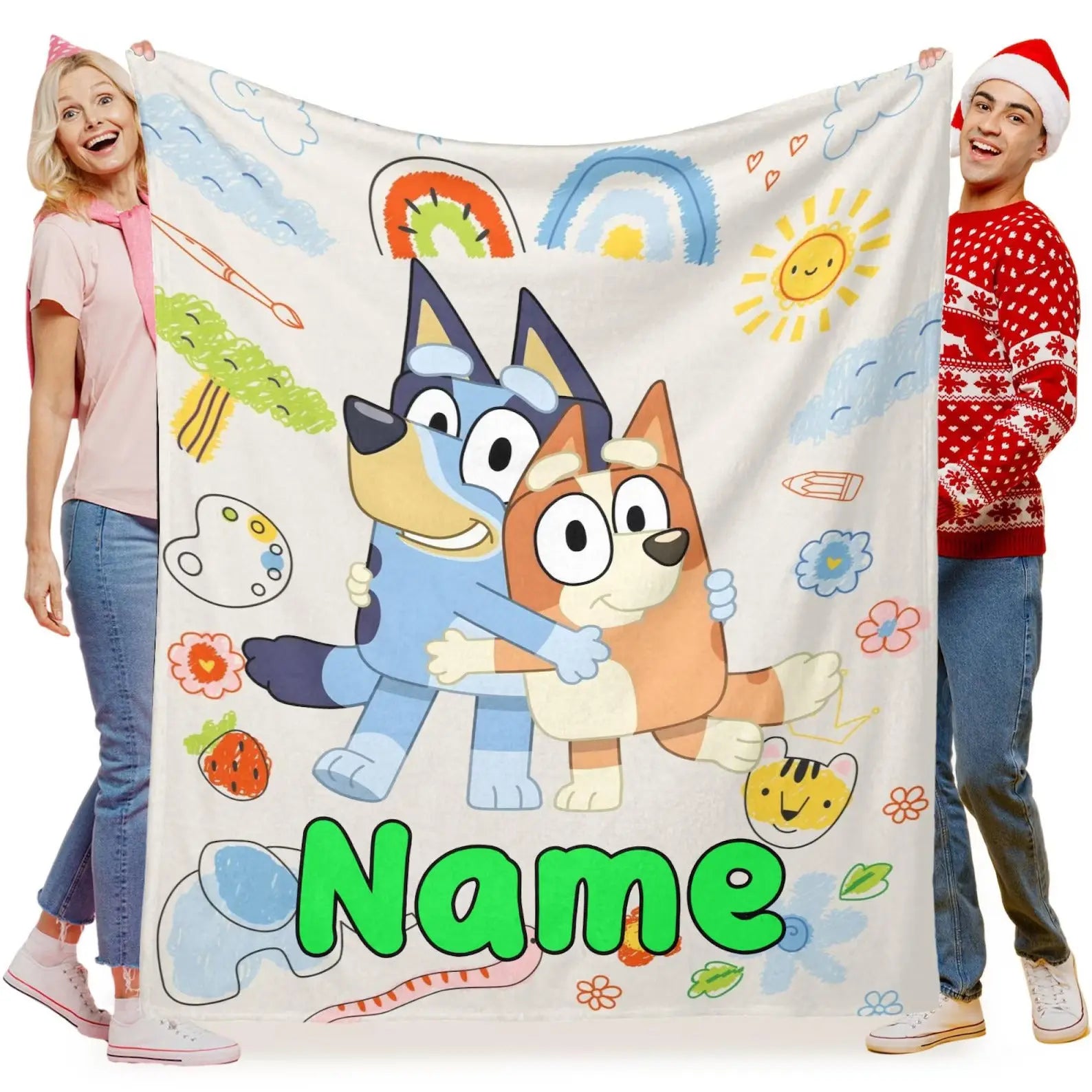 Personalized Bluey kids blanket with custom name, soft and cozy throw for toddlers and children’s bedroom décor