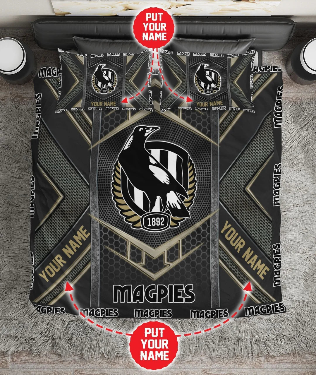 Personalized Collingwood Magpies quilt cover bedding set Australia custom name