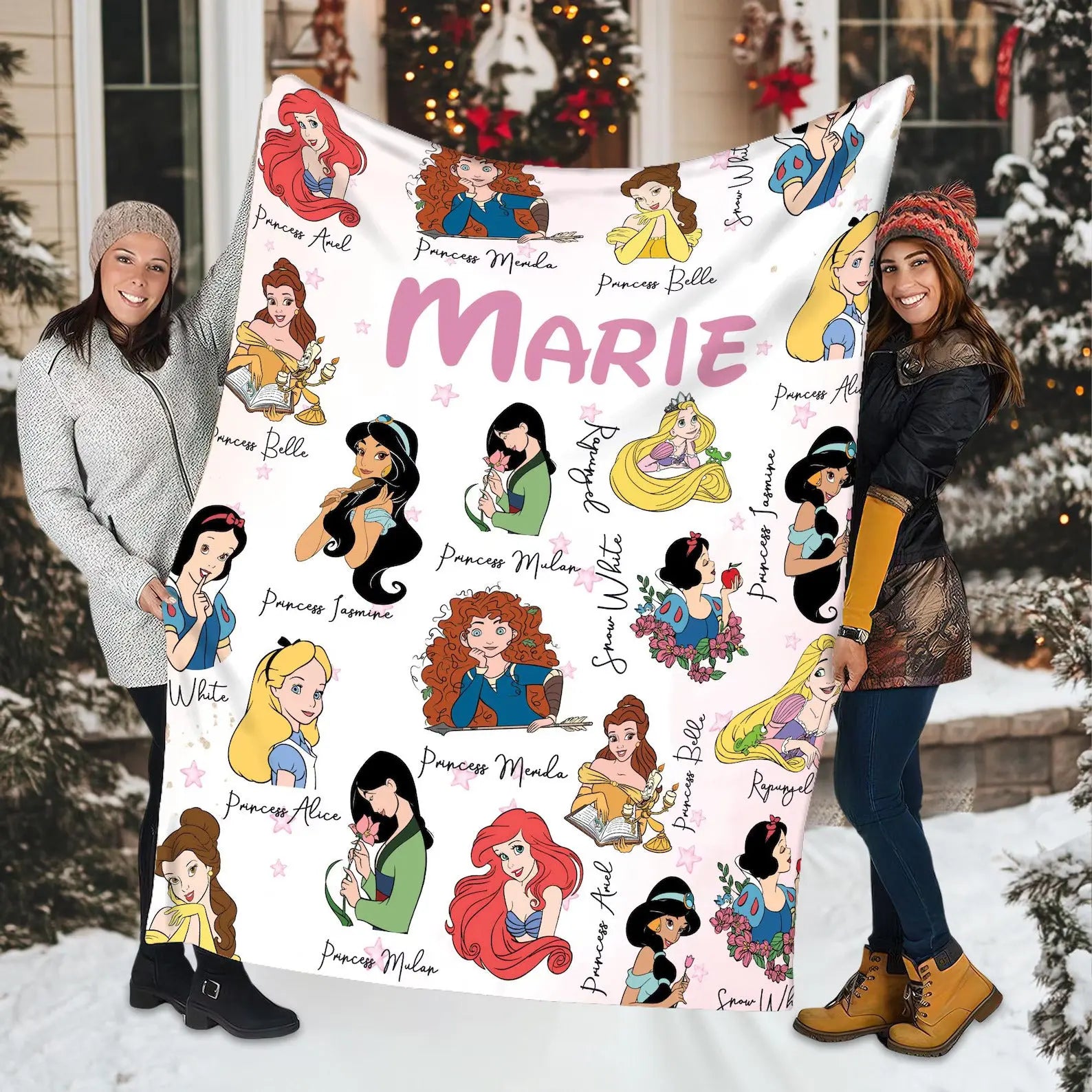 Personalized Disney Princess kids blanket with custom name, soft and cozy throw for toddlers and children’s bedroom décor