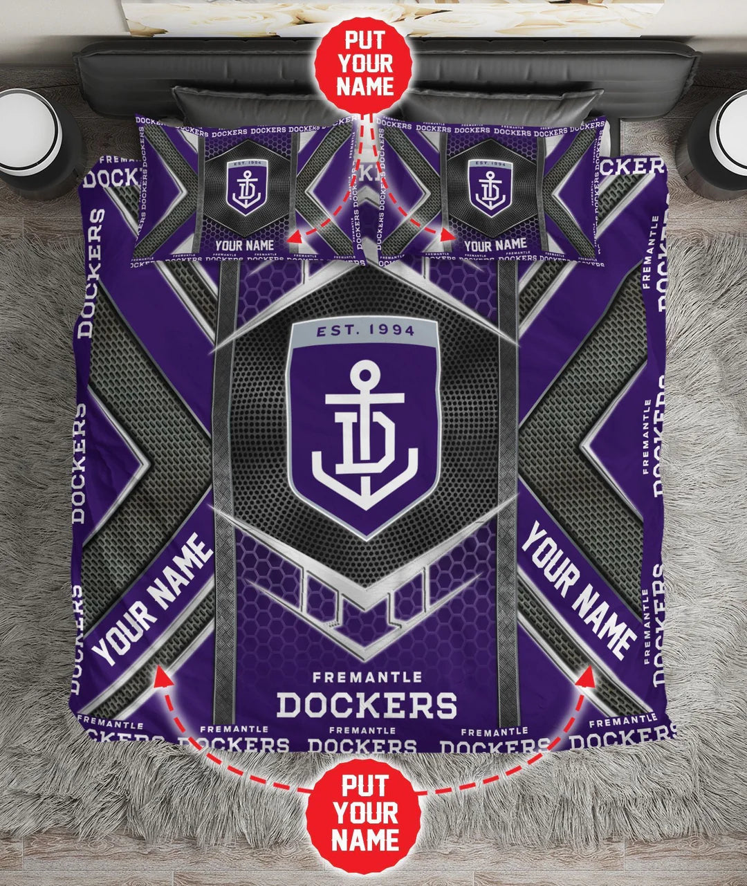 Personalized Fremantle Dockers doona cover bedding set Australia with custom name