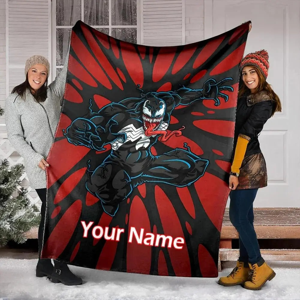 Personalized Marvel Spider-Man Venom cartoon blanket for kids, custom name cozy bedroom décor