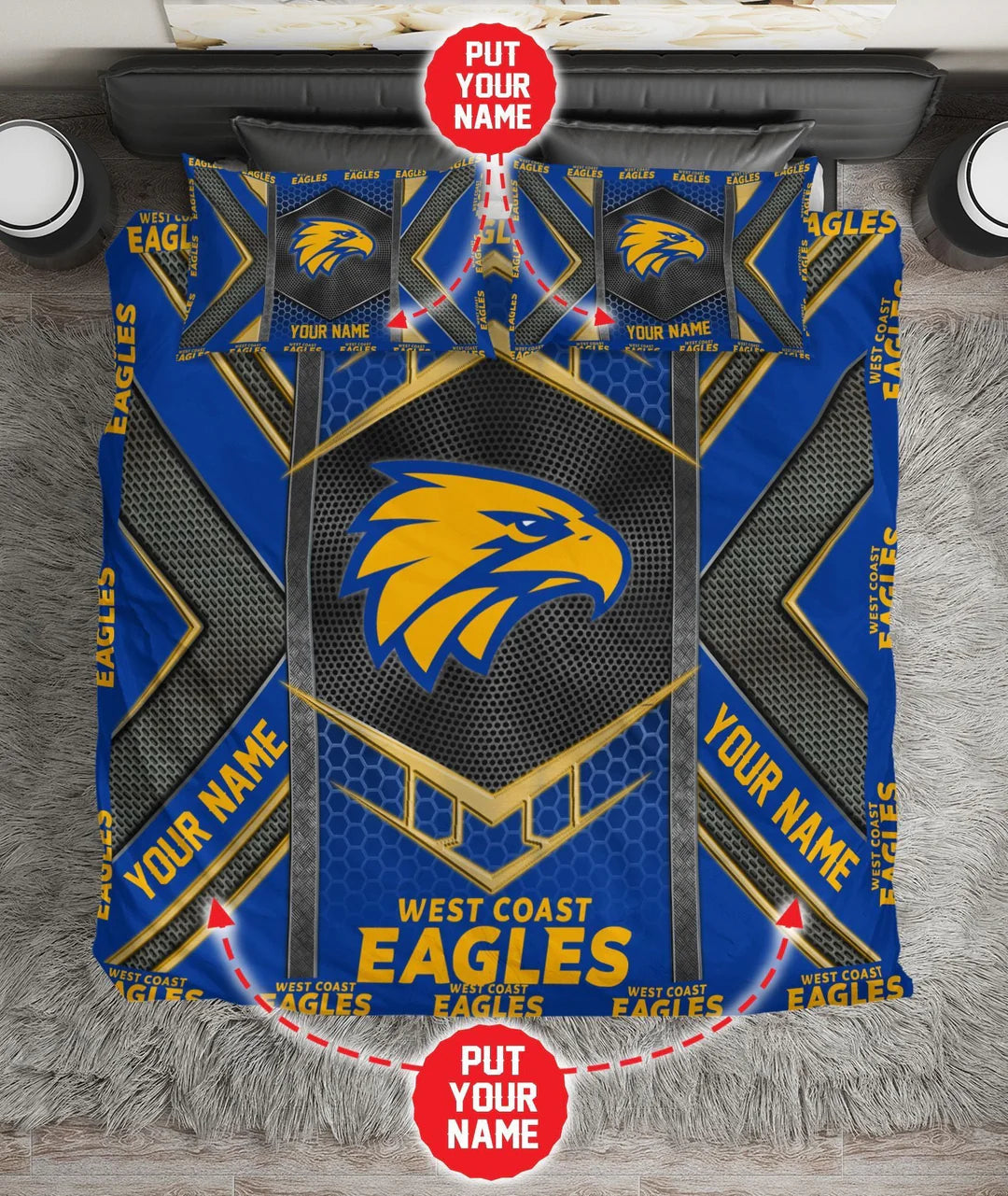 Personalized West Coast Eagles quilt cover and doona cover bedding set Australia