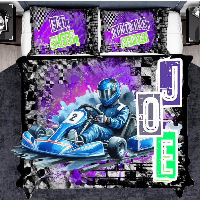 personalized go karting quilt cover