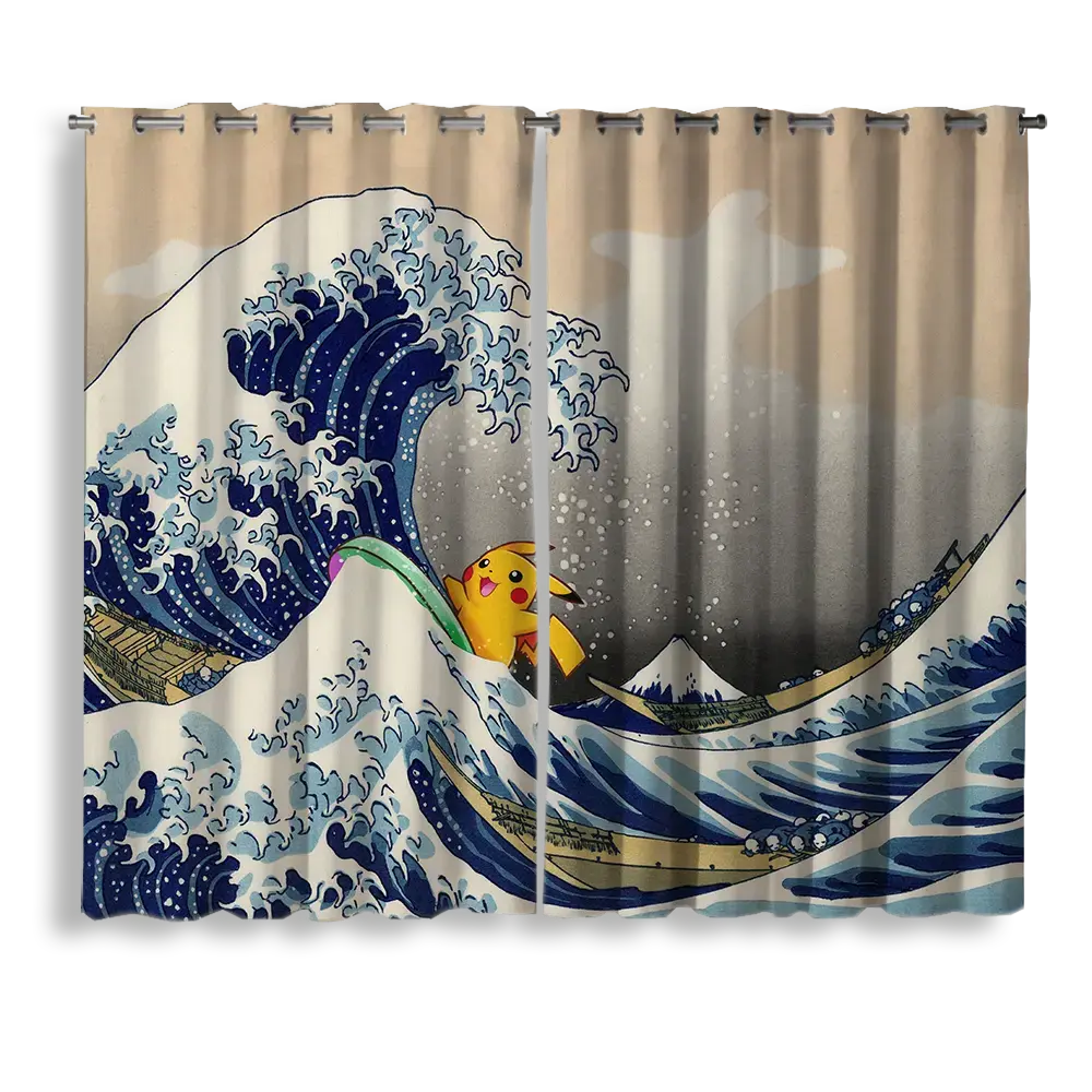 Pikachu The Great Wave Japan Pokemon Window Curtain for bedroom, kids room, and anime home decor