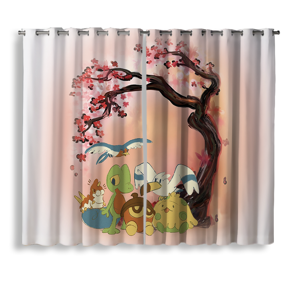 Pokemon Cherry Blossom Japan Style Window Curtain for bedroom, kids room, and anime home decor