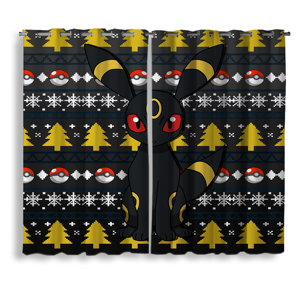 Pokemon Eevee Evolution Umbreon Ugly Christmas Window Curtain for bedroom, kids room, and festive anime home decor