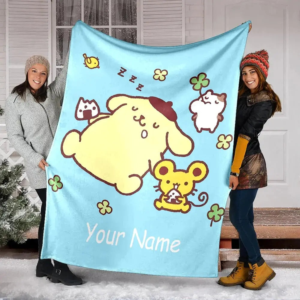 Pom Pom Purin custom blanket for kids, cute Sanrio personalized throw with name