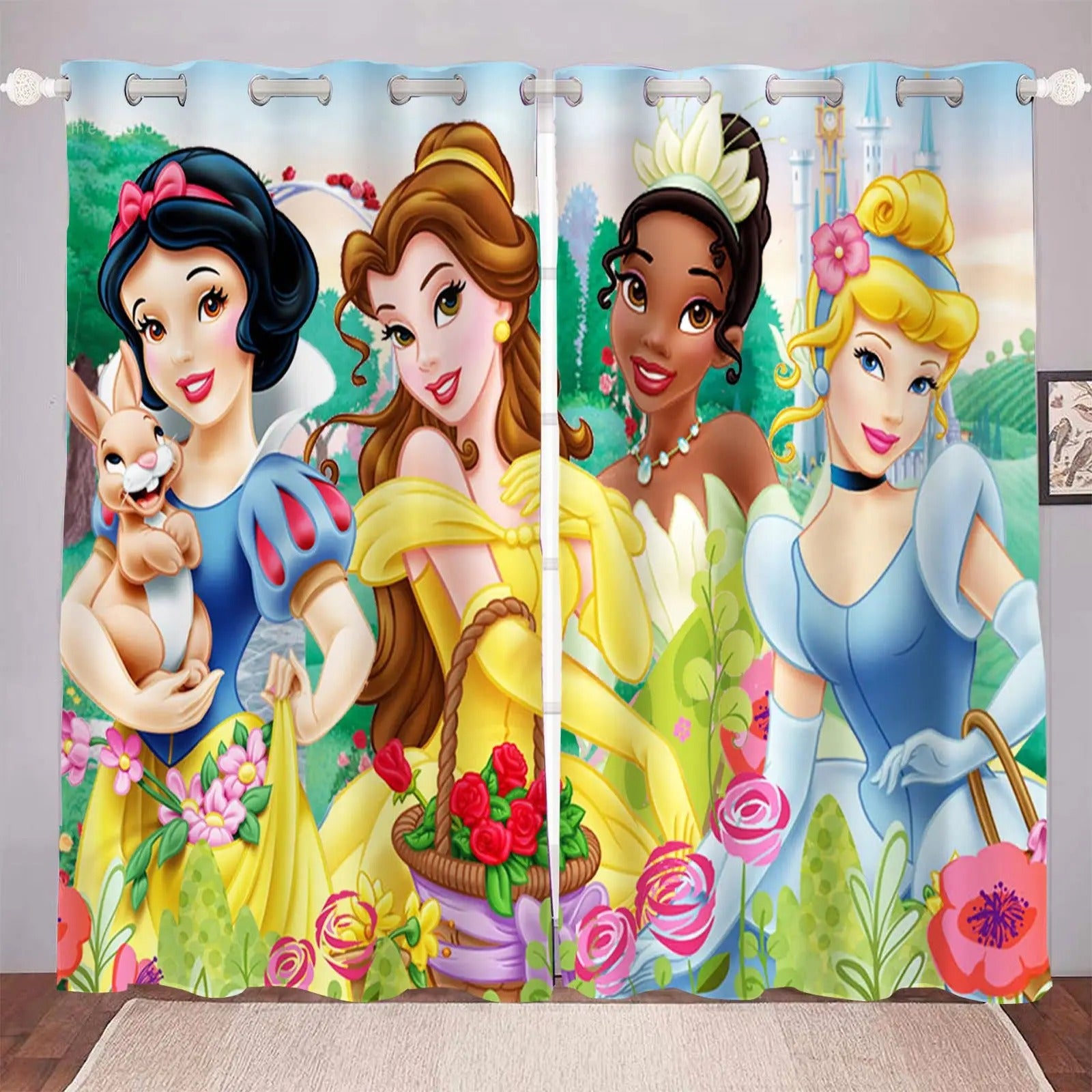 Princess room blackout window drapes for girls bedroom or nursery space.