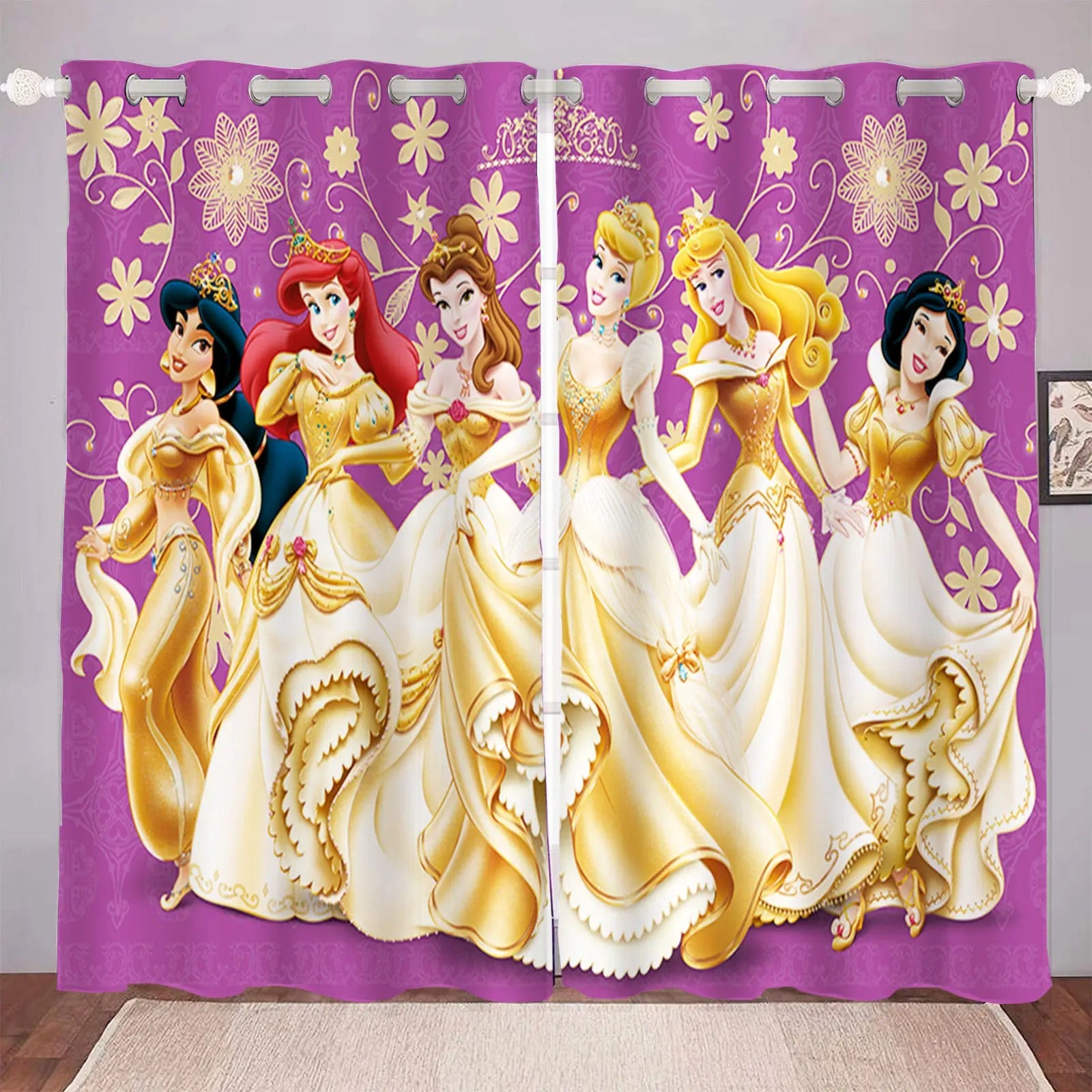 Princess themed blackout curtains for playroom or girls study space.
