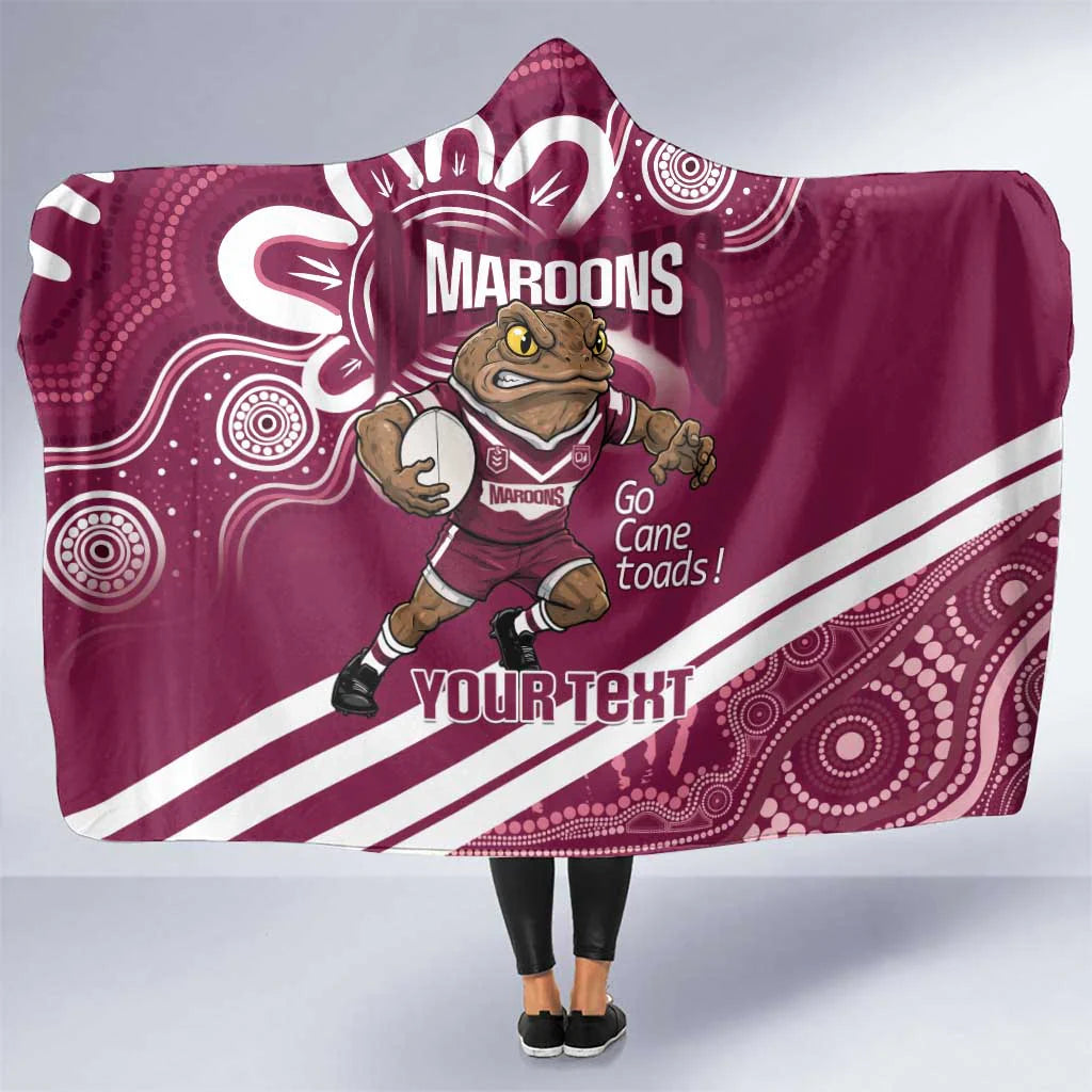 QLD Maroons Rugby Custom Hooded Blanket – Go Cane Toads NRL Supporter Throw with Aboriginal Art, Personalized Rugby Fan Blanket, Cozy Gift for Maroons Supporters in Australia