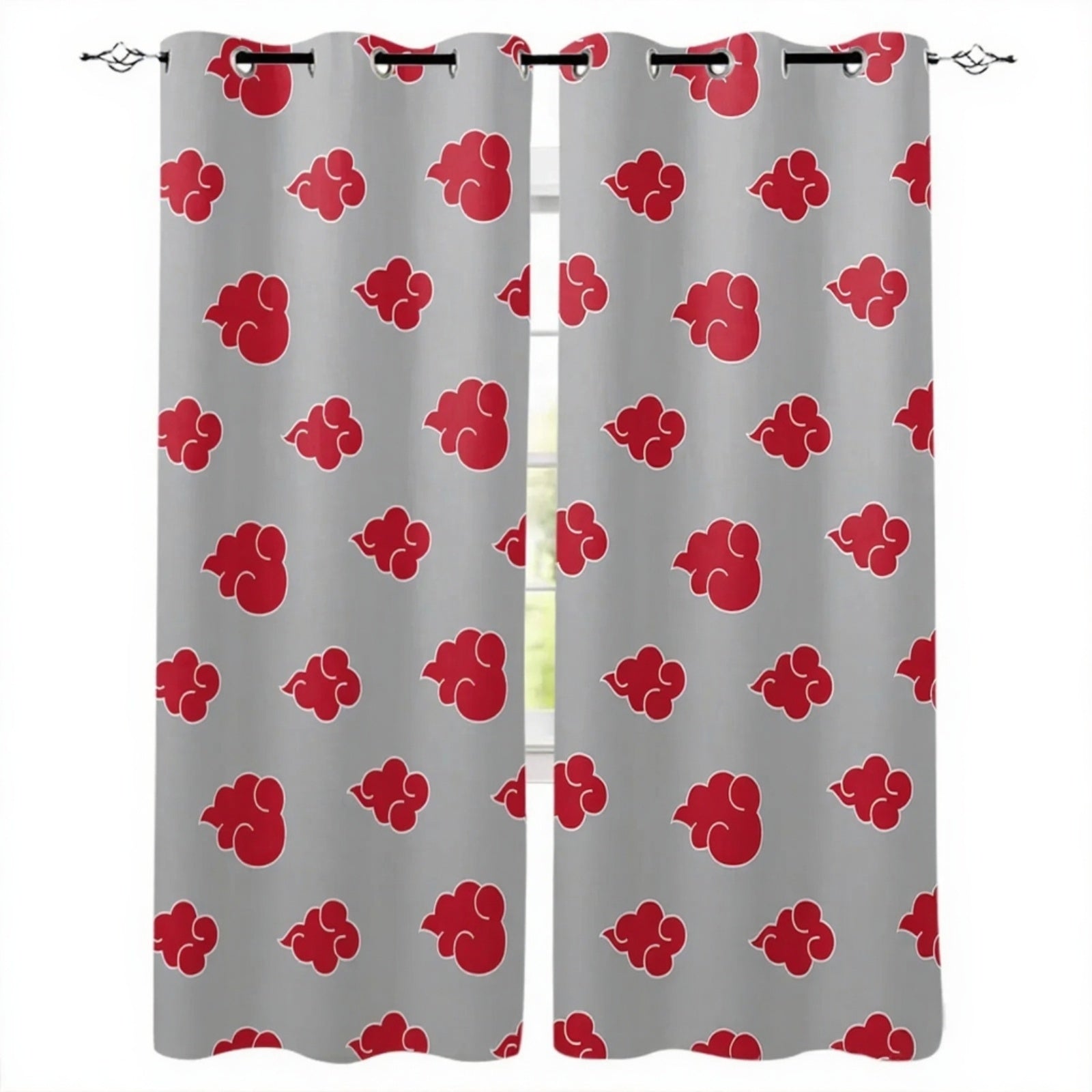 Red Cloud Akatsuki Naruto anime blackout window curtains, perfect for kids’ bedrooms, living rooms, or gaming room décor with Japanese anime flair.