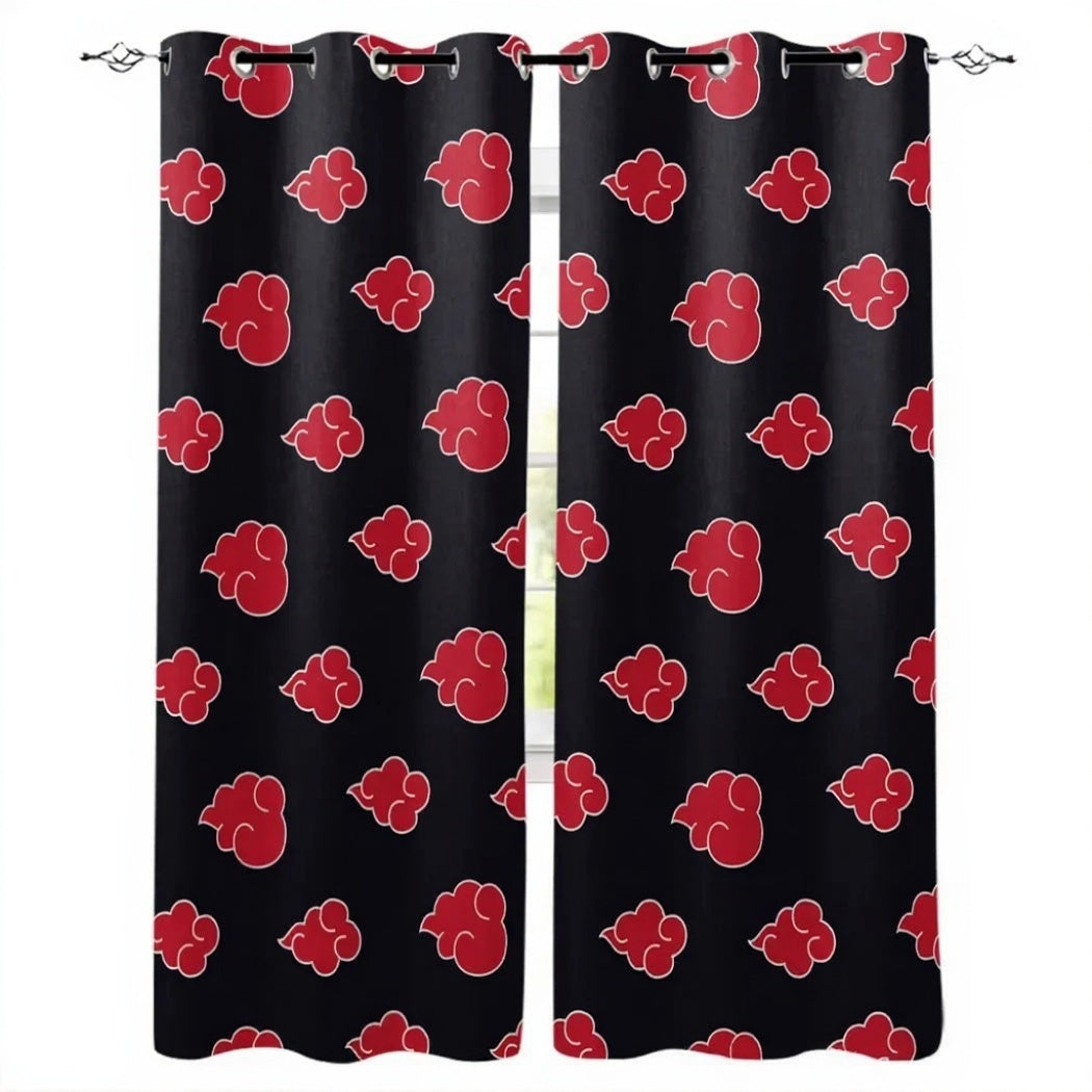 Red Cloud Naruto Uchiha anime window curtains for kids’ rooms or home theaters — stylish 2-piece blackout set with Japanese cartoon design.