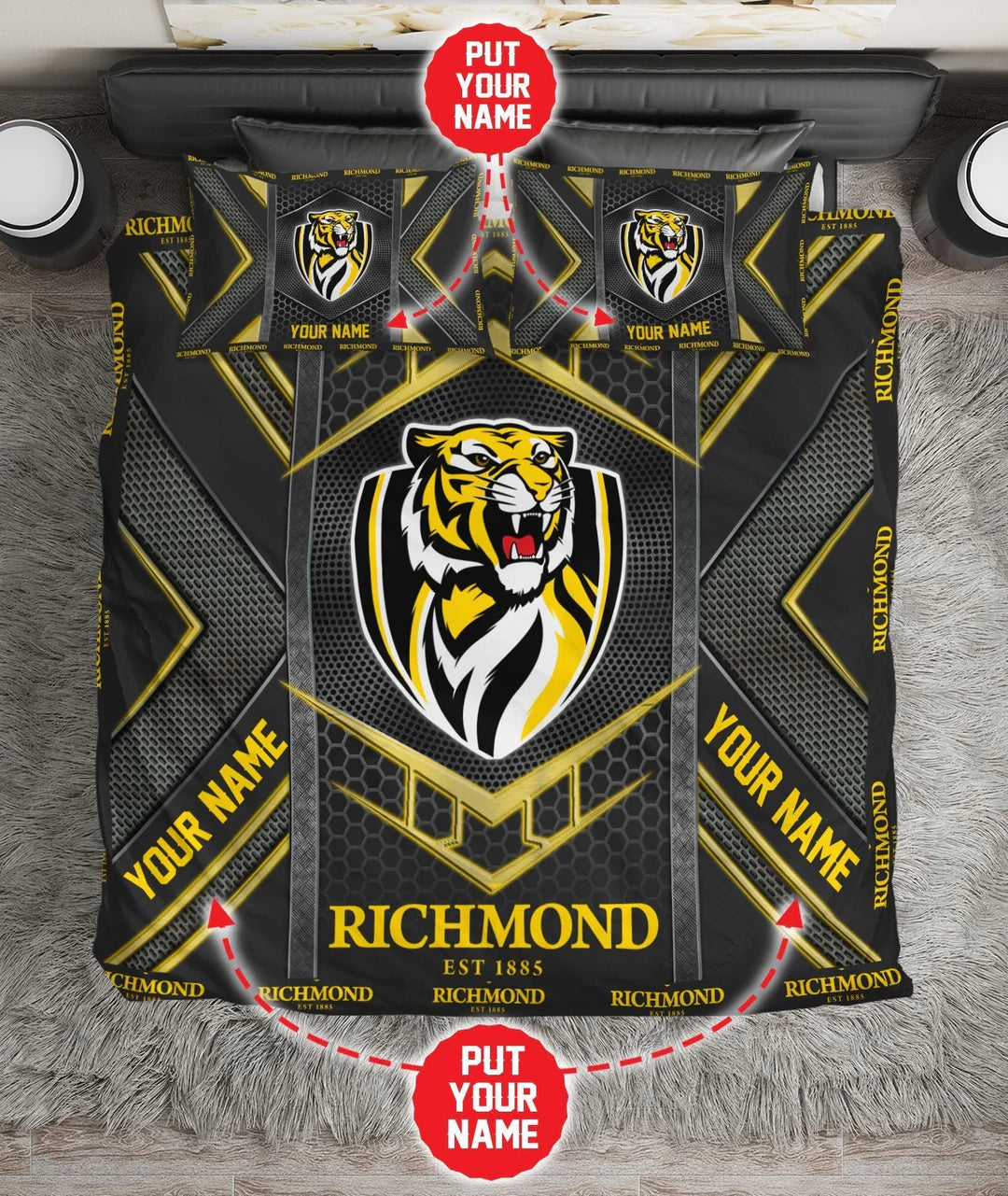 Personalized Richmond Tigers quilt cover doona cover bedding set Australia custom name
