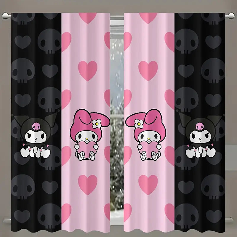 Cute cartoon blackout curtains featuring Sanrio characters Kuromi and Hello Kitty.