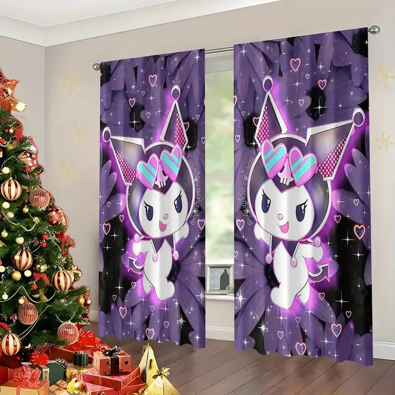 Sanrio Kuromi anime curtains for girls bedroom, blackout window drapes for privacy and style.