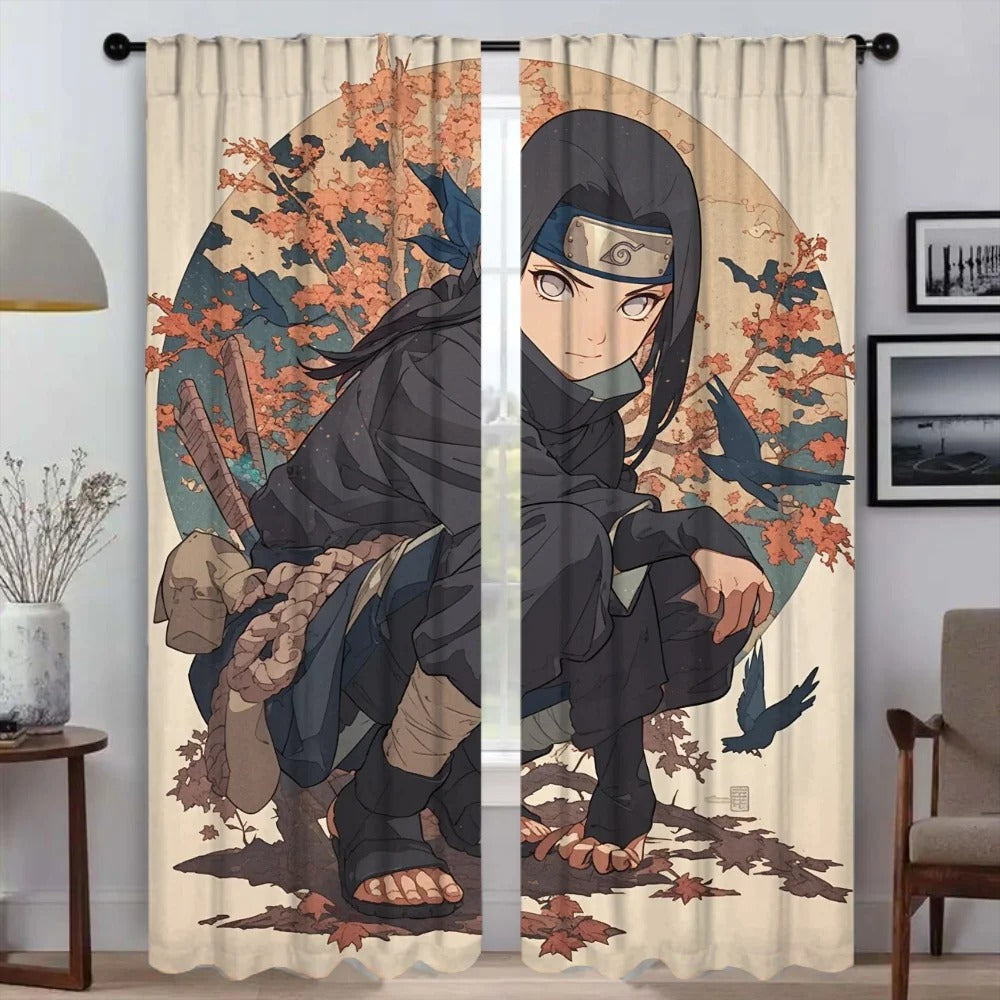 Sasuke Uchiha anime blackout window curtains with 3D printed Naruto design, ideal for kids’ bedroom, living room, or anime-inspired home décor.