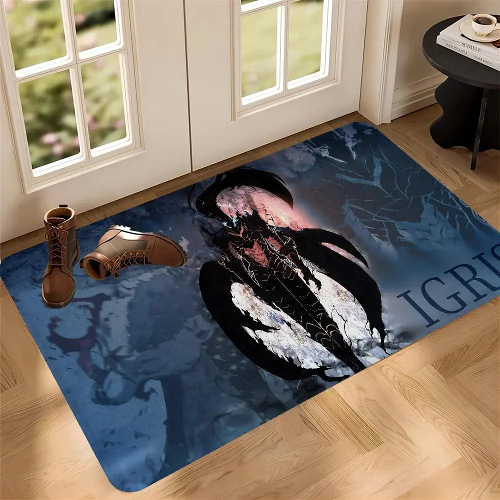 Solo Leveling anime door mat placed at the bedroom entrance with bold character design and anti-skid base