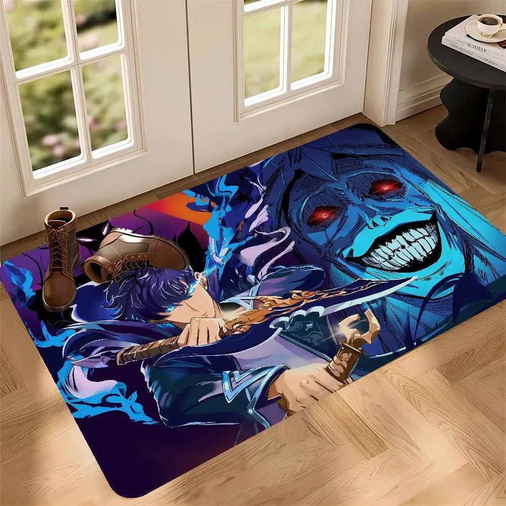 Soft textured Solo Leveling anime door rug for indoor entrances